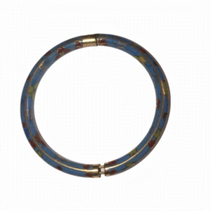 Vtg chinese cloisonné enamel floral hinged bangle light blue red green 7”